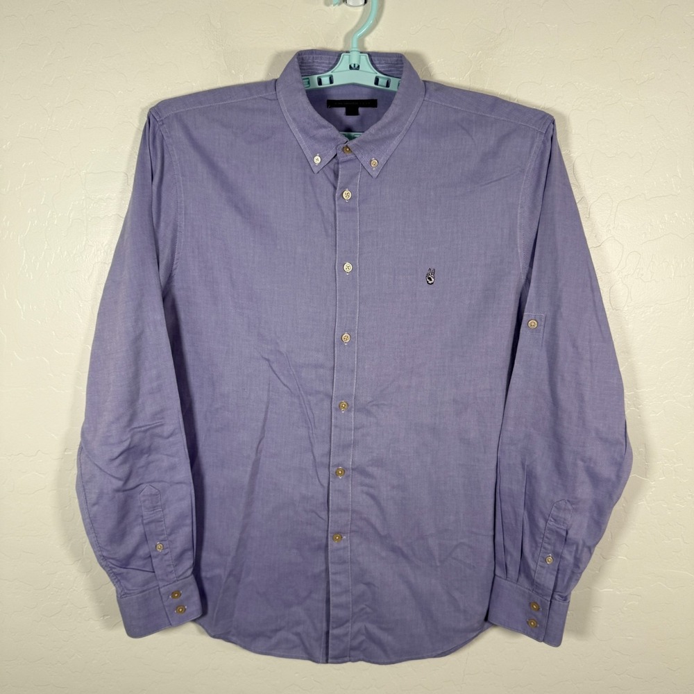 John Varvatos Shirt Mens Large Purple Peace Logo Button Down Oxford Casual‎